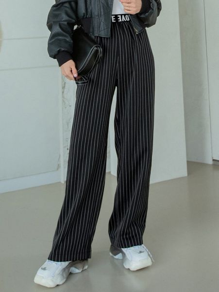 dazy striped print letter tape waist pants n65p#, Black;white