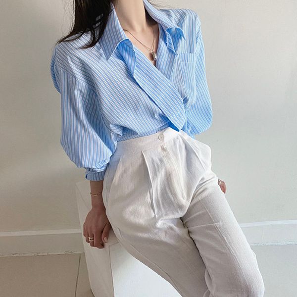 fashion korean style blue striped white blusas lapel single-breasted loose casual blouse all-match long sleeves shirts women
fashion korean style blue striped white blusas lapel single-breasted loose casual blouse all-match long sleeves shirts women