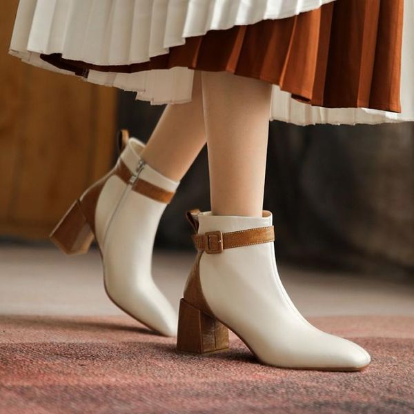 boots 2022 autumn winter real leather for women mix color square buckle block high heels ankle woman zip booties shoes, Black
boots 2022 autumn winter real leather for women mix color square buckle block high heels ankle woman zip booties shoes, Black
