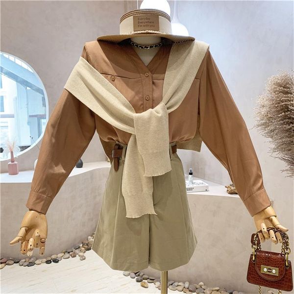 women's tracksuits niche design clothing 2021 autumn loose long-sleeved shirt and versatile suit shorts knitted shawl, Gray
women's tracksuits niche design clothing 2021 autumn loose long-sleeved shirt and versatile suit shorts knitted shawl, Gray