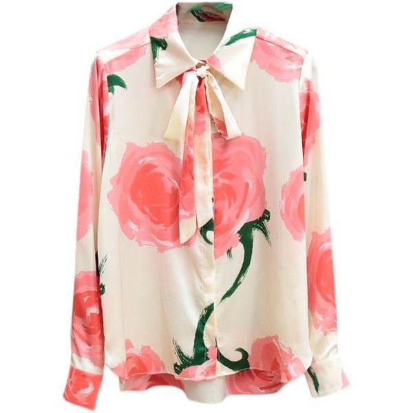 women's blouses & shirts 2021 color contrast trending blouse women turn-down collar floral print tie satin loose base shirt femme plus, White
women's blouses & shirts 2021 color contrast trending blouse women turn-down collar floral print tie satin loose base shirt femme plus, White