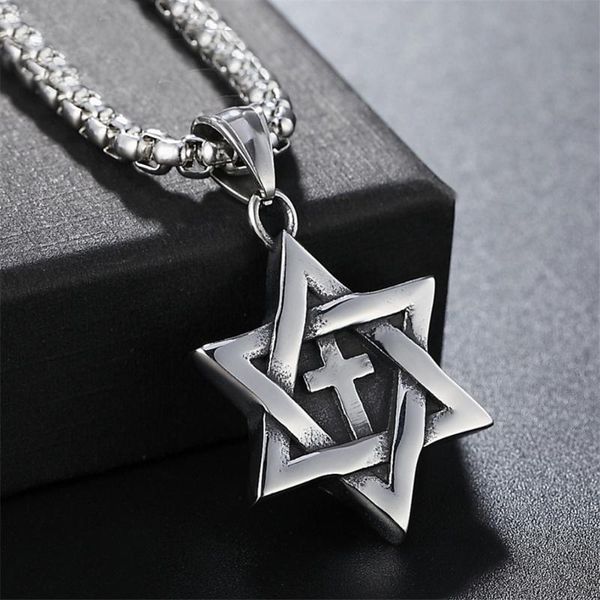 chokers vintage stainless steel six pointed star cross pendant punk of david necklace men's fashion hip hop jewelry, Golden;silver 
chokers vintage stainless steel six pointed star cross pendant punk of david necklace men's fashion hip hop jewelry, Golden;silver