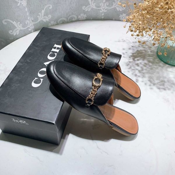 slipper koujia printed baotou half slippers women's casual versatile flat slippers chain c flat shoeszly, Black 
slipper koujia printed baotou half slippers women's casual versatile flat slippers chain c flat shoeszly, Black