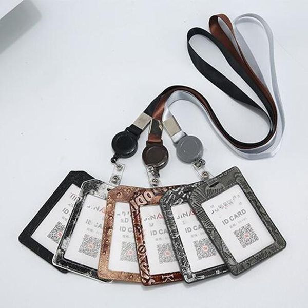 card holders leather set high-grade staff work tag pull button hanging rope retractable badge holder, Brown;gray
card holders leather set high-grade staff work tag pull button hanging rope retractable badge holder, Brown;gray