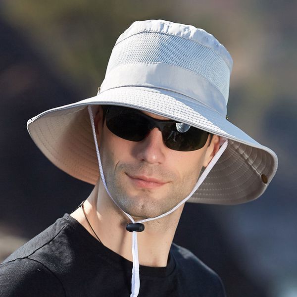 men's hiking sun hats breathable quick-dry wide brim hat with drawstring summer anti-uv fishing caps for male, Blue;gray
men's hiking sun hats breathable quick-dry wide brim hat with drawstring summer anti-uv fishing caps for male, Blue;gray
