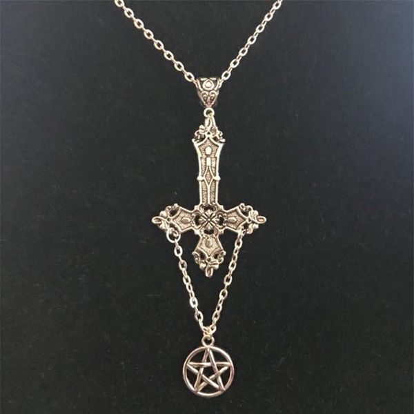 pendant necklaces vintage large handstand cross and pentagram necklace, gothic satan witch punk jewelry mystery gift, Silver
pendant necklaces vintage large handstand cross and pentagram necklace, gothic satan witch punk jewelry mystery gift, Silver