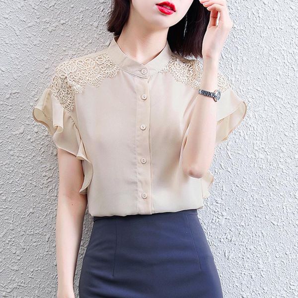 women's blouses & shirts korean short-sleeved chiffon shirt summer casual clothing 2021 fashion women lace blouse patchwork ruffles lad, White
women's blouses & shirts korean short-sleeved chiffon shirt summer casual clothing 2021 fashion women lace blouse patchwork ruffles lad, White