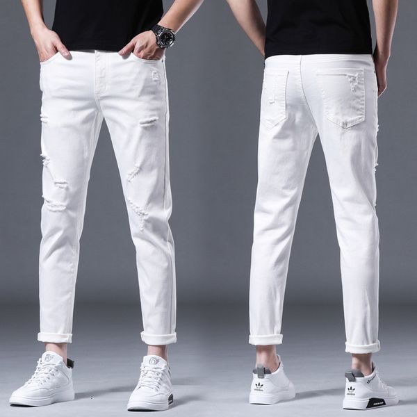 jean fashion jeans white men's 2021 summer slim fit small feet korean casual stretch hole brand pants, Blue
jean fashion jeans white men's 2021 summer slim fit small feet korean casual stretch hole brand pants, Blue