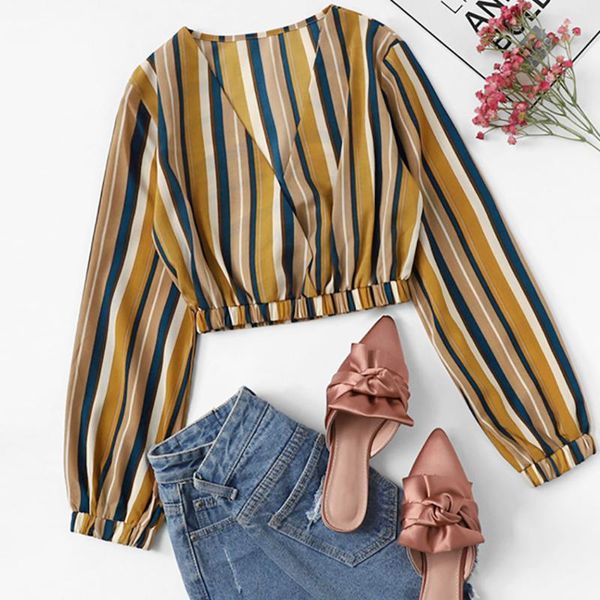 women's blouses & shirts women striped chiffon vintage blouses long-sleeve v-neck crop daily shirt blouse korean style elegant, White
women's blouses & shirts women striped chiffon vintage blouses long-sleeve v-neck crop daily shirt blouse korean style elegant, White