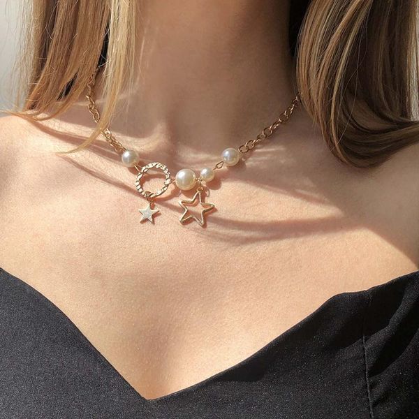 pendant necklaces fashion jewelry five pointed star pearl personality necklace women alloy simple temperament clavicle chain accessories, Silver
pendant necklaces fashion jewelry five pointed star pearl personality necklace women alloy simple temperament clavicle chain accessories, Silver