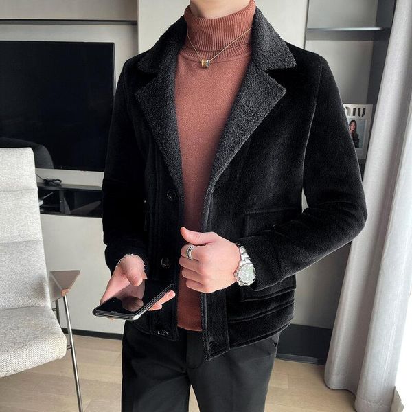 men's wool & blends 2021 autumn winter solid imitation mink woolen coats mens casual lamb jackets male short lapel trench outwear, Black
men's wool & blends 2021 autumn winter solid imitation mink woolen coats mens casual lamb jackets male short lapel trench outwear, Black