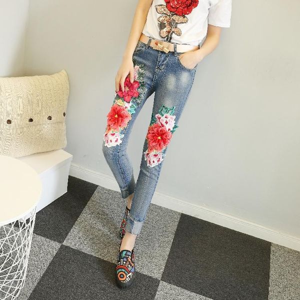 women's jeans qa1209 brand fashion peony embroidery women vintage ripped denim femme for girls, Blue
women's jeans qa1209 brand fashion peony embroidery women vintage ripped denim femme for girls, Blue