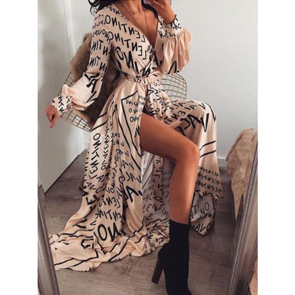 casual dresses women spring summer autumn dress 2021 letter print boho v-neck long slit maxi beach robe femme loose, Black;gray
casual dresses women spring summer autumn dress 2021 letter print boho v-neck long slit maxi beach robe femme loose, Black;gray