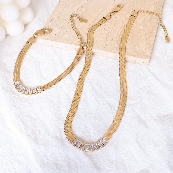 chokers 18k gold plated stainless steel snake chain zircon necklace for women french bracelets female stacking jewelry, Golden;silver
chokers 18k gold plated stainless steel snake chain zircon necklace for women french bracelets female stacking jewelry, Golden;silver