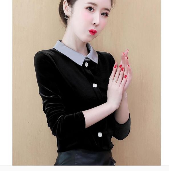 women's blouses & shirts 2021 spring and autumn with style fashion long sleeve golden velvet shirt, White
women's blouses & shirts 2021 spring and autumn with style fashion long sleeve golden velvet shirt, White