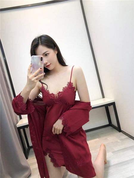 women's sleepwear nightdress silk nightgown suit pajamas for women set robe sleep lounge, Black;red
women's sleepwear nightdress silk nightgown suit pajamas for women set robe sleep lounge, Black;red