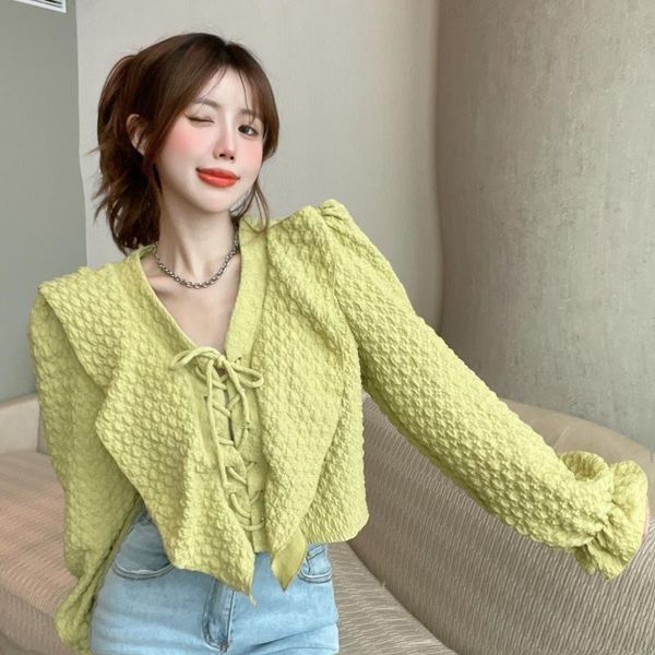 women's blouses & shirts ruffled v-neck design lace-up shirt autumn french hipster style retro puff sleeve short outer wear top, White
women's blouses & shirts ruffled v-neck design lace-up shirt autumn french hipster style retro puff sleeve short outer wear top, White