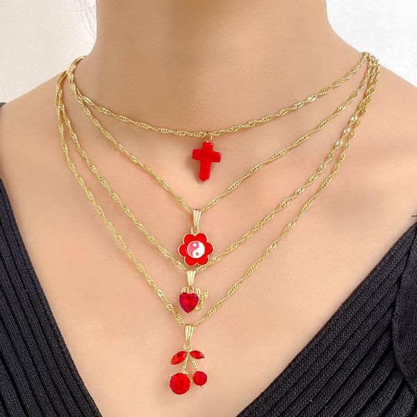 chains vintage multilayer red cross flower yin yang pendant necklaces for women cherry crystal gold color twist chain necklace jewelry, Silver
chains vintage multilayer red cross flower yin yang pendant necklaces for women cherry crystal gold color twist chain necklace jewelry, Silver