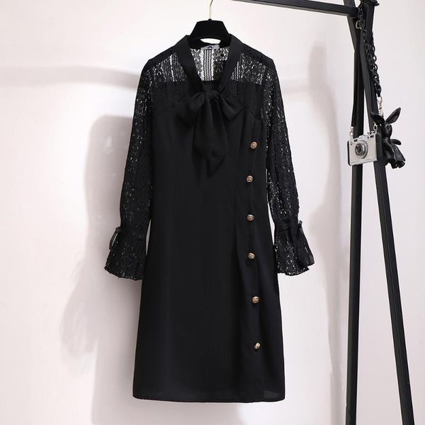 casual dresses 2xl~ 6xl autumn lace long-sleeved dress fashion bow hollow out stitching plsu size ladies knee-length b728, Black;gray
casual dresses 2xl~ 6xl autumn lace long-sleeved dress fashion bow hollow out stitching plsu size ladies knee-length b728, Black;gray