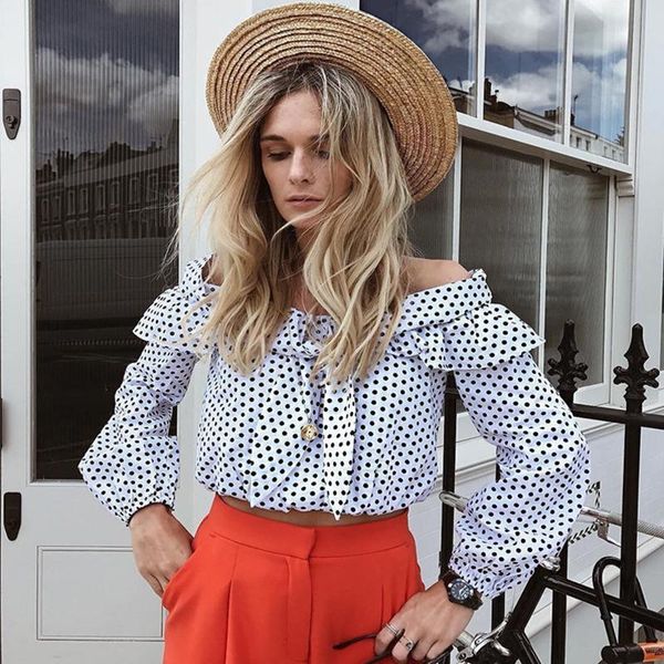 women's blouses & shirts women summer polka dot ruffles chiffon blouse slash neck long sleeve white female casual loose shirt s-xxl
women's blouses & shirts women summer polka dot ruffles chiffon blouse slash neck long sleeve white female casual loose shirt s-xxl