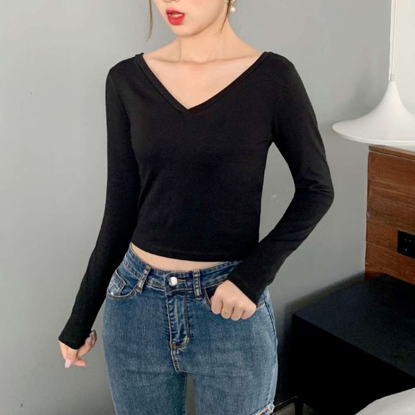 early spring 2021 new black double v-neck leaky clavicle long sleeve t-shirt, slim fit, high waist, exposed navel, back base, White
early spring 2021 new black double v-neck leaky clavicle long sleeve t-shirt, slim fit, high waist, exposed navel, back base, White
