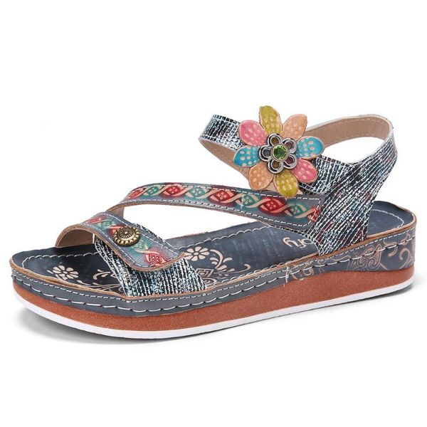 sandals ladies flower pattern retro ethnic style bohemian coast beach hook&loop sewing women's 2021 summer size35-43, Black 
sandals ladies flower pattern retro ethnic style bohemian coast beach hook&loop sewing women's 2021 summer size35-43, Black