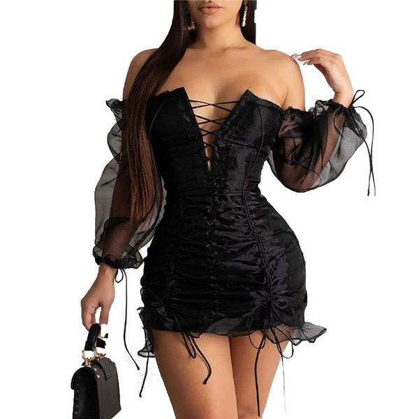 casual dresses autumn mesh long sleeve bandage women dress summer pleated lace up hollow out off shoulder ol clubwear party vestidos, Black;gray
casual dresses autumn mesh long sleeve bandage women dress summer pleated lace up hollow out off shoulder ol clubwear party vestidos, Black;gray