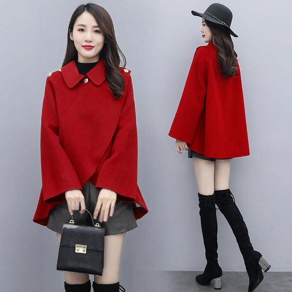 women's wool & blends red fashionable woolen coat 2021 autumn and winter temperament short shawl cloak jacket ladies cape y1540, Black
women's wool & blends red fashionable woolen coat 2021 autumn and winter temperament short shawl cloak jacket ladies cape y1540, Black