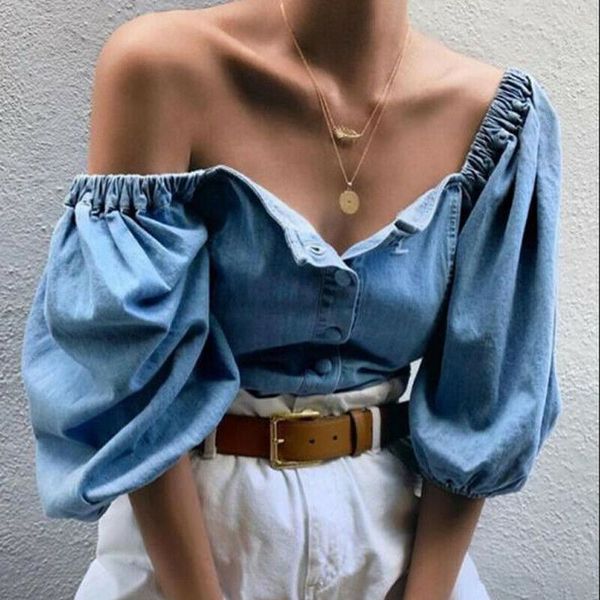 fashion women loose off shoulder blouse denim lantern sleeve blouse shirt ladies big size baggy vintage shirt female blusas, White
fashion women loose off shoulder blouse denim lantern sleeve blouse shirt ladies big size baggy vintage shirt female blusas, White