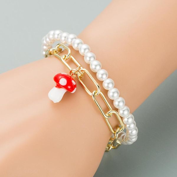 charm bracelets japanese fashion pearl chain bracelet layered cute mushroom for women simple design, Golden;silver 
charm bracelets japanese fashion pearl chain bracelet layered cute mushroom for women simple design, Golden;silver