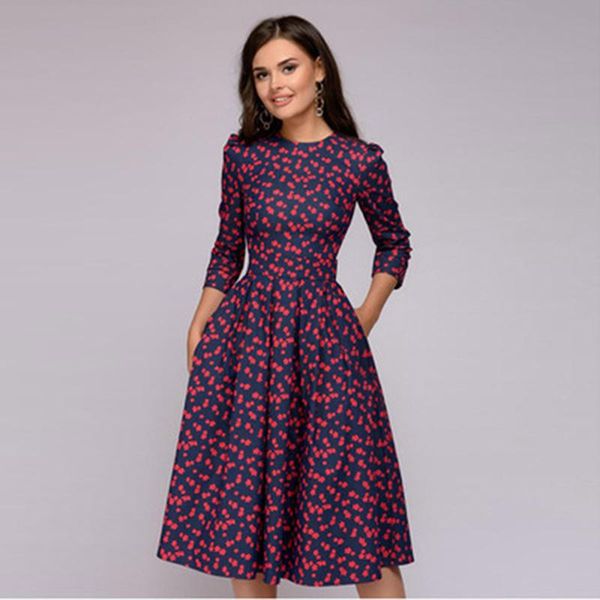 sping fashion slim women dress vintage floral print three quarter sleeve dress stretchy a-line swing hem o-neck party, Black;gray
sping fashion slim women dress vintage floral print three quarter sleeve dress stretchy a-line swing hem o-neck party, Black;gray