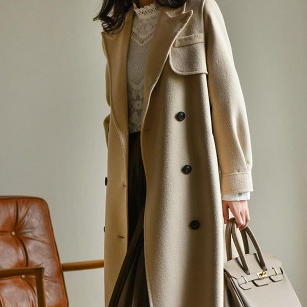 women's wool & blends woolen elegant coat womens autumn casual loose long overcoat office lady solid turn-down collar double breasted o, Black
women's wool & blends woolen elegant coat womens autumn casual loose long overcoat office lady solid turn-down collar double breasted o, Black