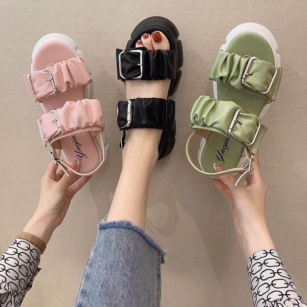 sandals buckle platform women summer all-match high heels fairy sports x817, Black
