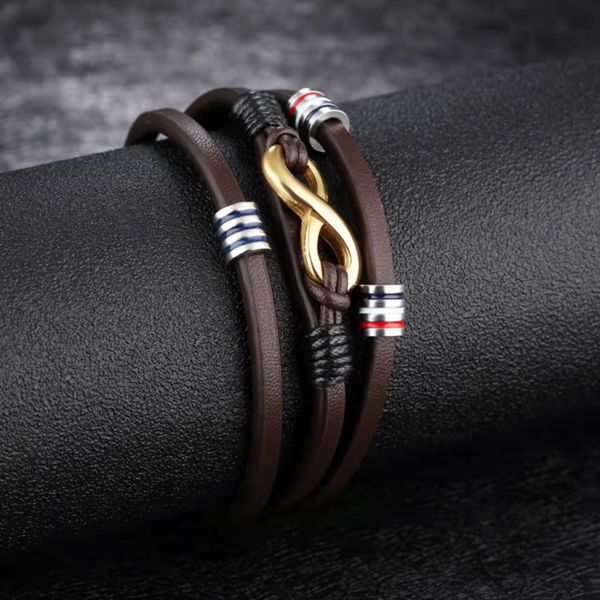 vintage brown multi-layer leather charm bracelets for men 8 word weaving titanium steel hand-crafted rope chain tide men's personality, Golden;silver
vintage brown multi-layer leather charm bracelets for men 8 word weaving titanium steel hand-crafted rope chain tide men's personality, Golden;silver