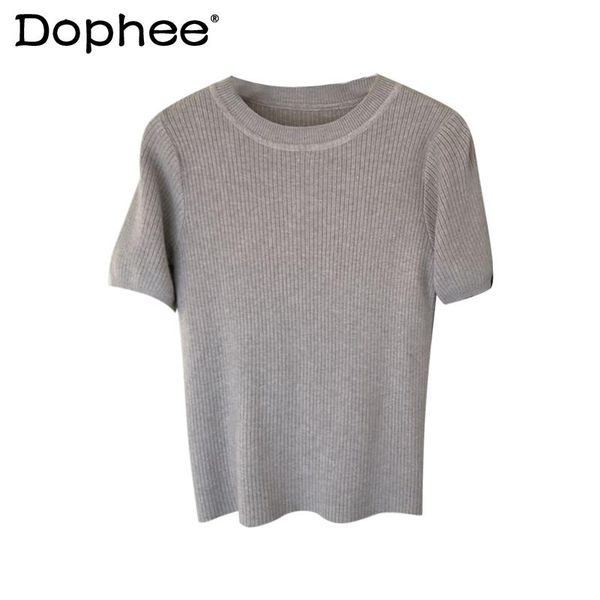 women's t-shirt spring and summer korean simple round neck pullover sweater short sleeve slim fit dinified all-match, White
women's t-shirt spring and summer korean simple round neck pullover sweater short sleeve slim fit dinified all-match, White