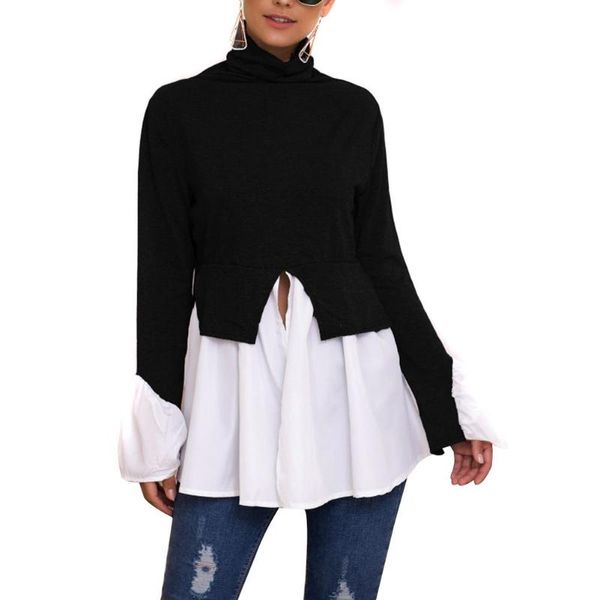 women stitching shirt blouse irregular ruffled high collar long sleeve casual bmf88, White
women stitching shirt blouse irregular ruffled high collar long sleeve casual bmf88, White