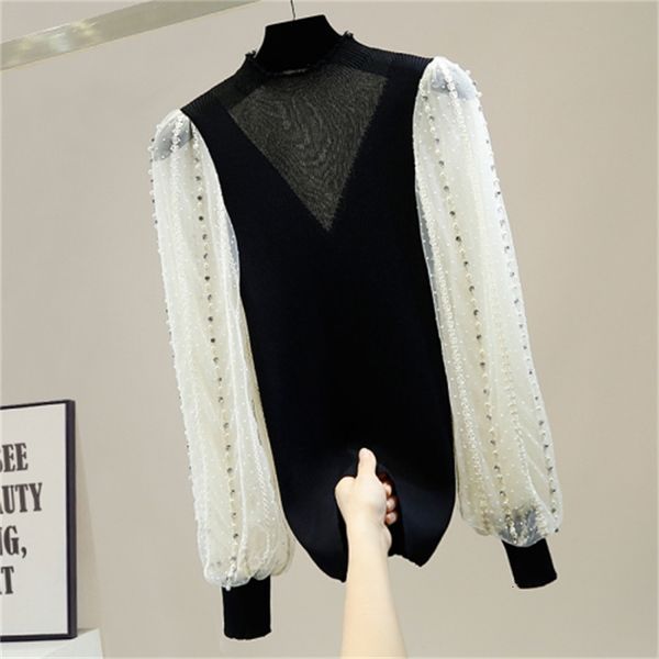 diamond beads seam lantern ladies'hosiery fine tuning sweater jumper mesh gvmq, White;black
diamond beads seam lantern ladies'hosiery fine tuning sweater jumper mesh gvmq, White;black