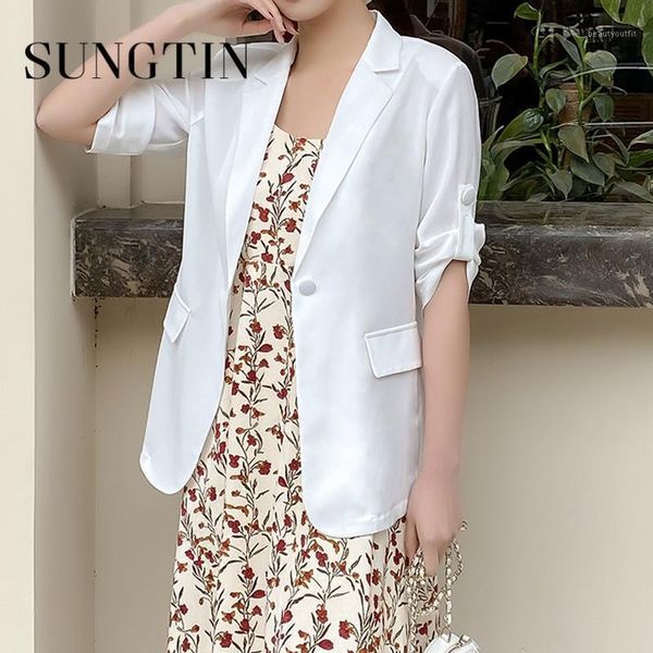women's suits & blazers sungtin office lady elegant buttons half sleeve thin women blazer korean fashion coats simple 3 color suit jack, White;black
women's suits & blazers sungtin office lady elegant buttons half sleeve thin women blazer korean fashion coats simple 3 color suit jack, White;black