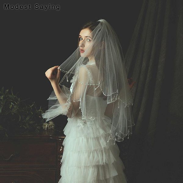 bridal veils delicate 0cm short 2 layers wave beaded edge wedding 2021 with comb elegant pearls tassel accessories, Black
bridal veils delicate 0cm short 2 layers wave beaded edge wedding 2021 with comb elegant pearls tassel accessories, Black