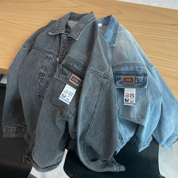 men's jackets japanese autumn streetwear washed lapel oversized denim jacket kpop couple's clothes korean men's women's, Black;brown 
men's jackets japanese autumn streetwear washed lapel oversized denim jacket kpop couple's clothes korean men's women's, Black;brown