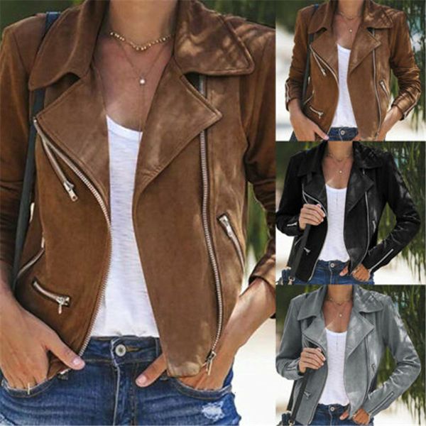 casual jacket women pu leather jackets solid coat slim fit revers zip up biker motorjackets cool outer clothes, Black;brown
casual jacket women pu leather jackets solid coat slim fit revers zip up biker motorjackets cool outer clothes, Black;brown