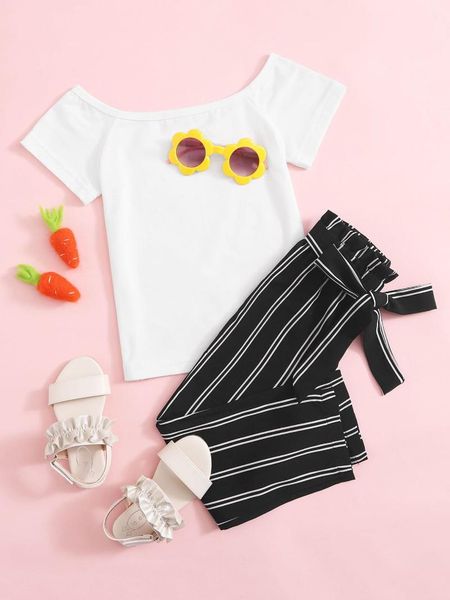 clothing sets kids girl 2pcs clothes set solid color short sleeve t-shirt with striped casual waistband long pants 2021 summer 2-7y, White
clothing sets kids girl 2pcs clothes set solid color short sleeve t-shirt with striped casual waistband long pants 2021 summer 2-7y, White