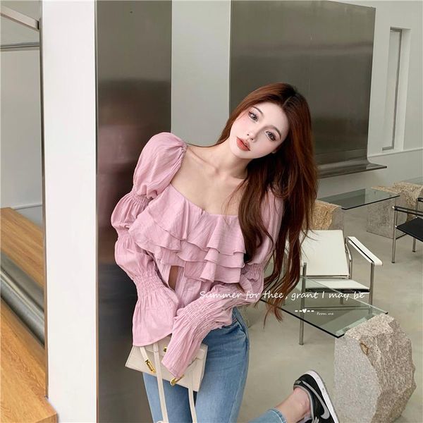 women's blouses & shirts 2021 clothing autumn chiffon korean style solid color ruffled puff sleeves square collar blouse women, White
women's blouses & shirts 2021 clothing autumn chiffon korean style solid color ruffled puff sleeves square collar blouse women, White