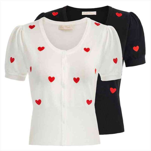 women embroided sweater cardigan coats brand design hart print short sleeve u-neck cropped knitwear female soft, White;black
women embroided sweater cardigan coats brand design hart print short sleeve u-neck cropped knitwear female soft, White;black