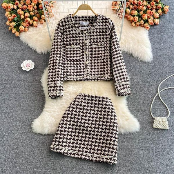 two piece dress french loose small fragrant tweed short houndstooth jacket women two-piece suit high waist bag hip skirt, White
two piece dress french loose small fragrant tweed short houndstooth jacket women two-piece suit high waist bag hip skirt, White