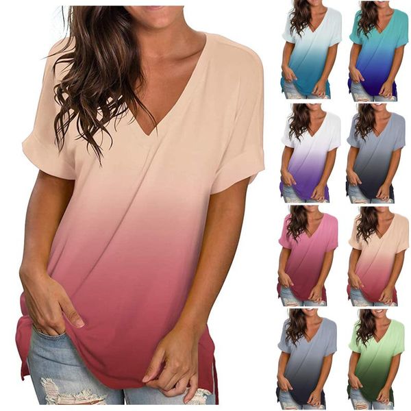 women's t-shirt fashion casual gradient v-neck short sleeve loose tshirt tee female oversized women, White
women's t-shirt fashion casual gradient v-neck short sleeve loose tshirt tee female oversized women, White