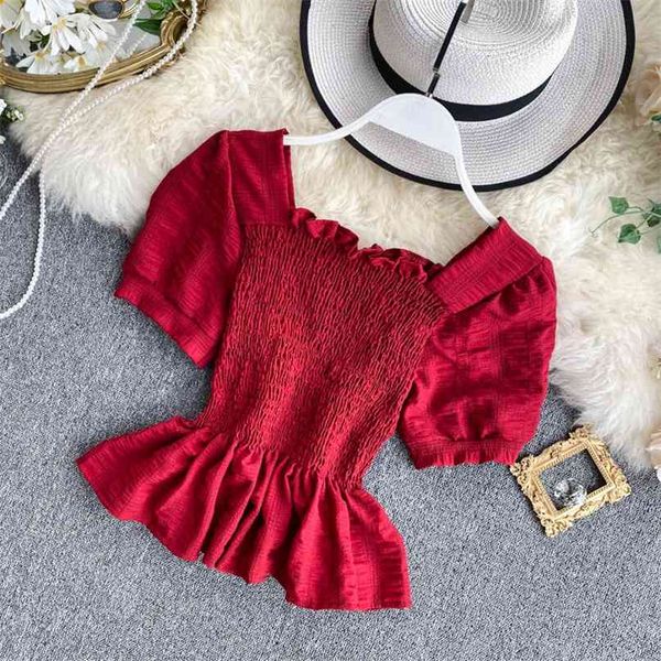 fashion women's retro square collar elastic waist short sleeve chiffon blouse solid color shirts l075 210527, White
fashion women's retro square collar elastic waist short sleeve chiffon blouse solid color shirts l075 210527, White