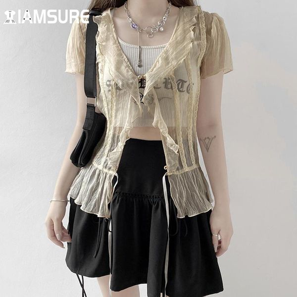 women's t-shirt iamsure vintage see through mesh loose turn-down collar v-neck short sleeve tees casua cardigans women 2021 fashion, White
women's t-shirt iamsure vintage see through mesh loose turn-down collar v-neck short sleeve tees casua cardigans women 2021 fashion, White