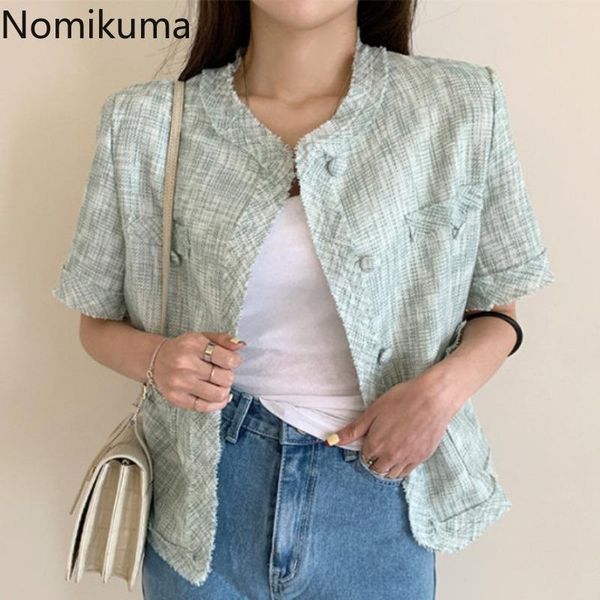 women's jackets nomikuma chic korean elegant short sleeve women coat causal o-neck jacket 2021 single breasted outwear 6g153, Black;brown
women's jackets nomikuma chic korean elegant short sleeve women coat causal o-neck jacket 2021 single breasted outwear 6g153, Black;brown