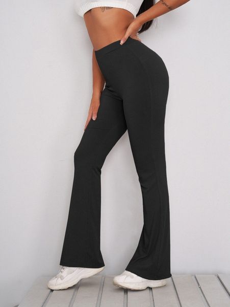 high waist flare leg pants d0re#, Black;white 
high waist flare leg pants d0re#, Black;white